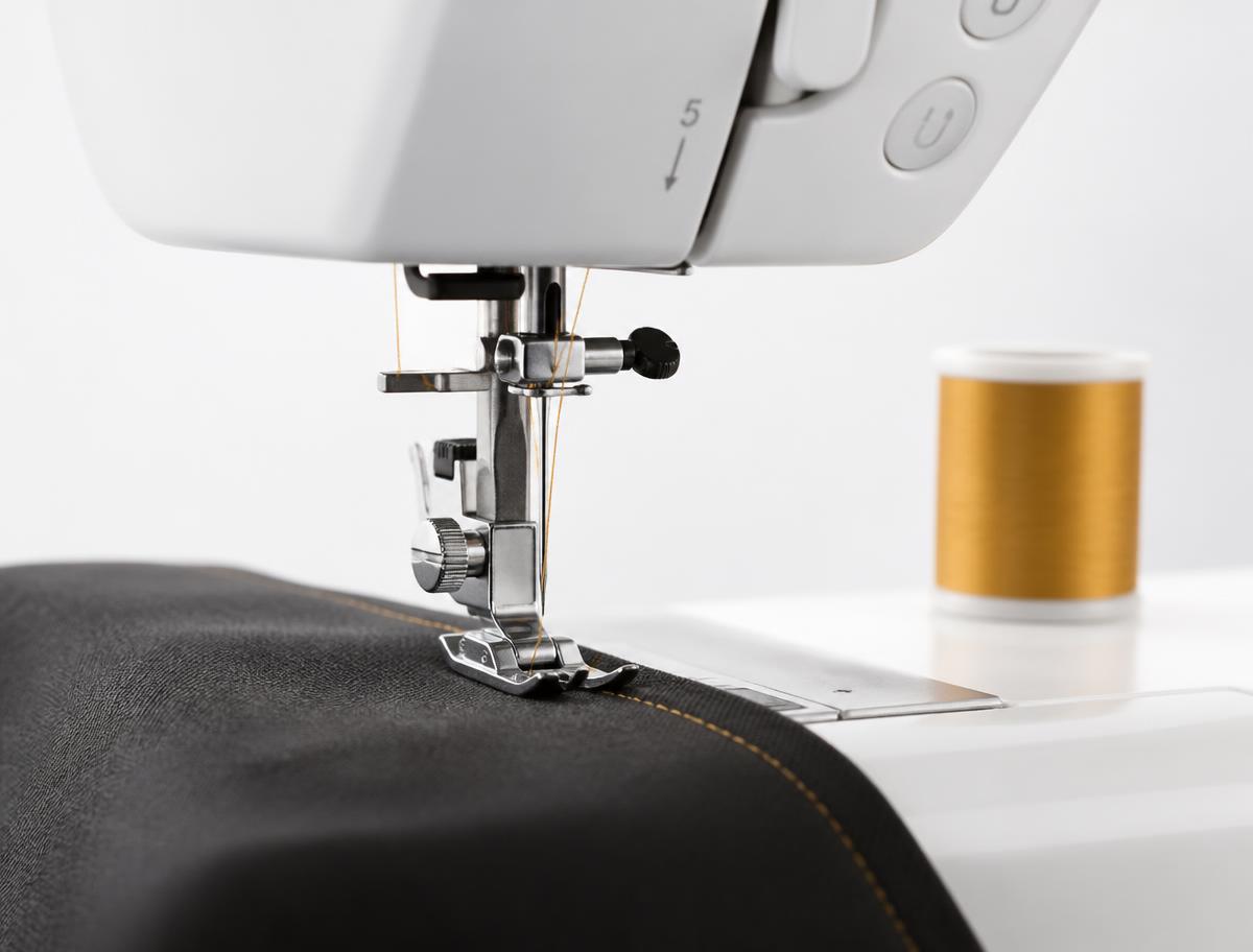 Naaimachine met gouden garen